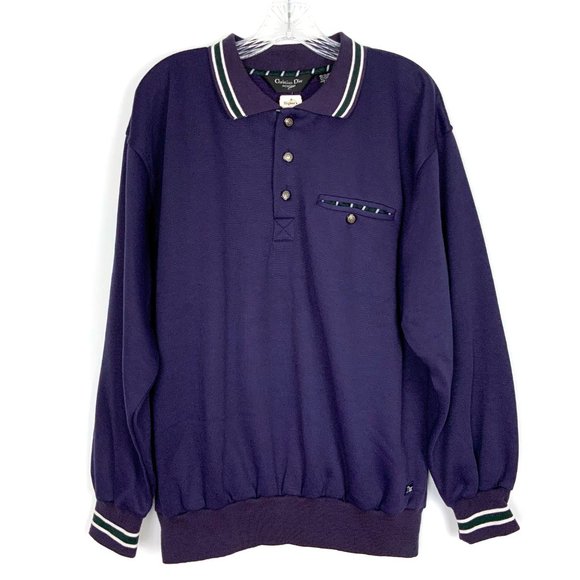 Vintage 90s Christian Dior Monsieur Quarter Button Navy Sporty Sweatshirt Sz L - Picture 4 of 16